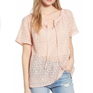 Hinge Soft Pink Blush Lace Popover Blouse